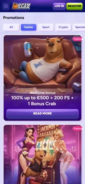 Bonus di benvenuto Spinbara - 100% fino a 500€